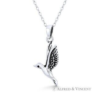 Flying Hummingbird Spirit Animal Charm Pendant in Oxidized .925 Sterling Silver